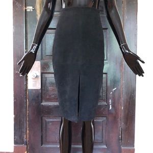 High-waisted faux suede black pencil skirt